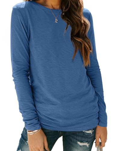 Long Sleeve Shirts for Women Casual Crewneck Tops Basic Tees (XX-Large / 01blue)