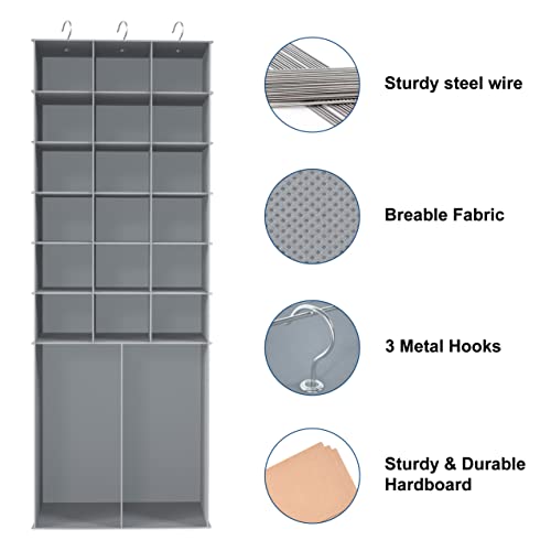 18+2 Section Hanging Shoe Organizer with Side Pockets (Grey With 10 Mesh Pockets / 20 Sections)