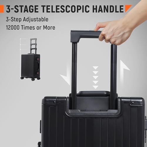 24Inch All Aluminum Check In Luggage Heavy Duty Hard Shell Suitcases with Spinner Wheels (Black / 24-Inch)
