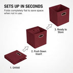 Fabric Storage Bins 6 Piece Set (Burgundy / 11” L x 11” W x 11” H)