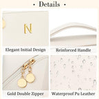 Initial Makeup Bag Personalized Gift for Women Teen Girls (Beige / N)