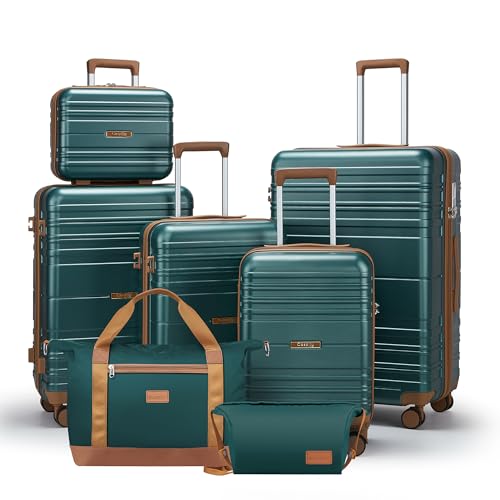 Luggage Sets with Spinner Wheels (Dark Green / 7 piece sets（14/18/20/24/28/DB/TB）)