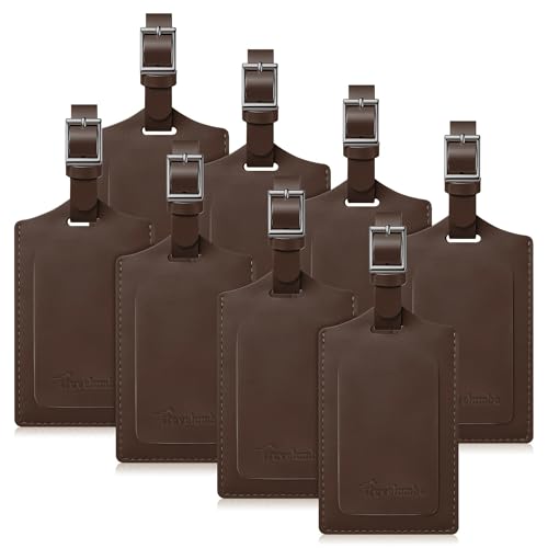 8 Pack Luggage Tags for Suitcases Airplane Travel Essentials (Brown)