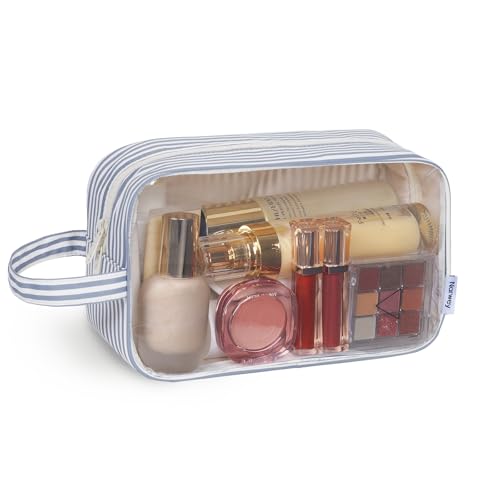 Clear Toiletry Bag for Women (YB-Greyish Blue Stripe)