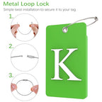 2 Pack Initial Luggage Tags for Suitcases Airplane Travel Essentials (Large K / Green)
