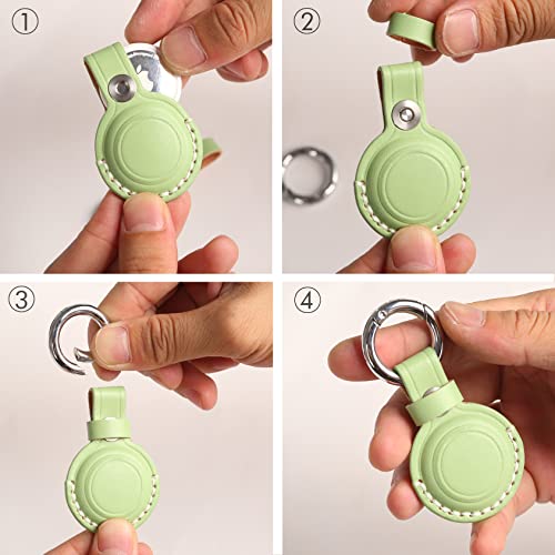 Genuine Leather Keychain Holder Compatible with iTag ([1 Pack] Green V1.0)