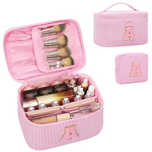 Personalized Initial Makeup Bag for Women Teen Girls (Pink 01)