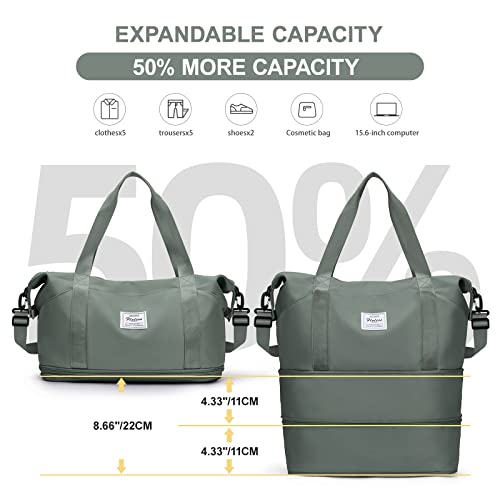 Large Travel Duffle Bag Carry On Weekender Bags for Women Men 18x14x8 Gym (A29-Green-2-layer Expansion / X-plus)