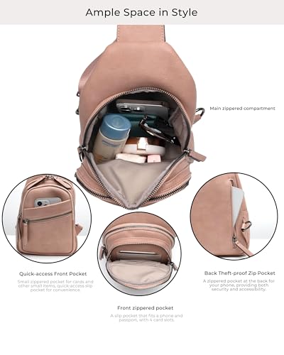 Large Sling Bag for Women Crossbody Purse Leather Fashionable Trendy Chest Bag for Travel (Dusty Rose / Leather-like Flex)