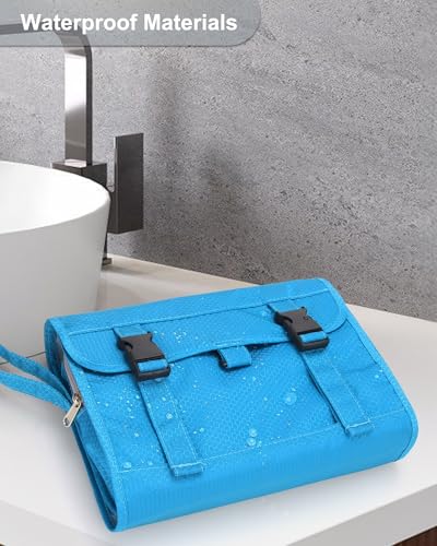 Travel Hanging Toiletry Bag for Women Men with Hanging Hook (02 Blue / Large)