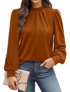 Fall Outfits for Women 2026 Puff Long Sleeve Shirts for Women Business Casual Womens Tops Mock Neck Tunic Thanksgiving Fall Tops Winter Fashion Clothing Plus Size Clothes Caramel XL (05 - Caramel / X-Large)