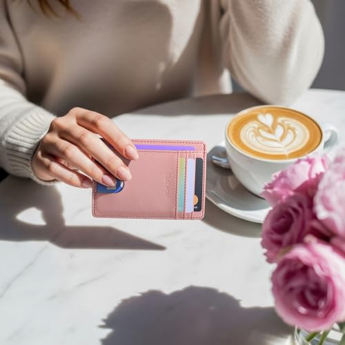Slim Minimalist Front Pocket RFID Blocking Leather Wallets for Men and Women (Small / Lichee Pink)