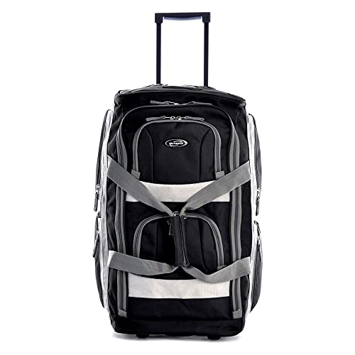 29 inch Jumbo Size 8 Pockets Wheeled Rolling Duffel Bag Water Resistant Luggage Lightweight Travel Suitcase with Retractable Handle (29 inch / Black)