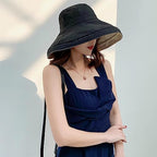 Women Summer Wide Brim Sun Hat Bucket Fishing Hats UV Protection (One Size / Lant001-black)