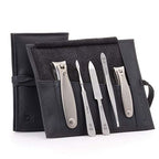 5pc Manicure & Pedicure Set (5-Pc: Finger+Toe Clipper, Tweezer, Sapphire / Black Leather Roll)