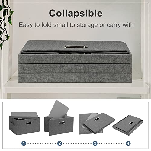 Medium 15" 21 Quart Collapsible Stackable Storage Bins with Lids (Gray1 / Medium -3 Pack)