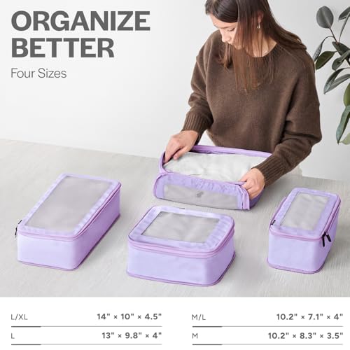Compression Packing Cubes for Travel (4-Pack / Purple)
