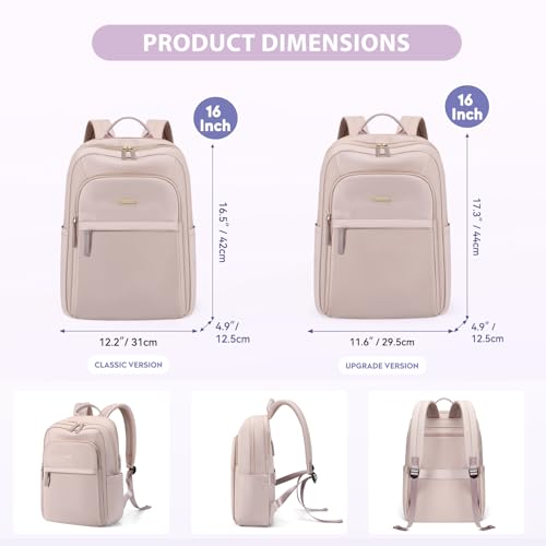 Hiking Travel Backpack for Women Casual Business Weekender Multilayer Laptop Bag (A-pink / 16 Inch)