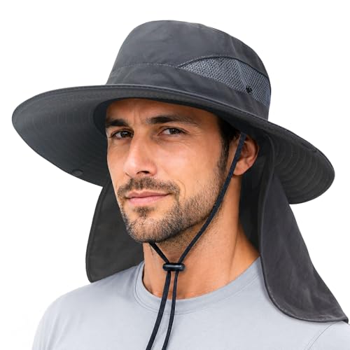 Sun Bucket Hats for Men Women Fishing Hat with Neck Flap Darkgray (Darkgray (With Neck Flap))