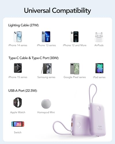 Portable Charger 20000mAh 30W with Built (Purple)