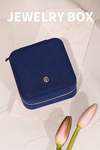 Travel Jewelry Organizer Boxes for Women Small Portable Necklace Earrings Bracelet Rings Travel Case Best Friend Birthday Gifts for Women Trendy (06_Suede_Touch_Navy)