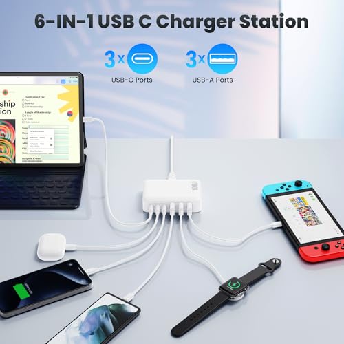 USB C Charger Block Charging Station (A-White / 108W)