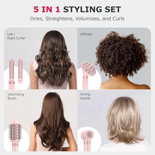 5-in-1 Hot Air Styler Wrap for Fast Drying and Auto-Wrap Curling (Pastel Pink)