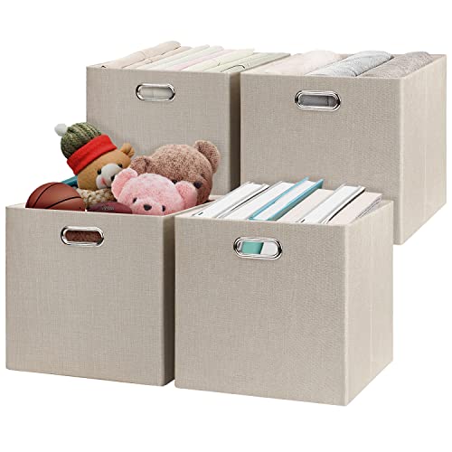 Storage Cube Basket Bins (13×13×13/4pcs / Beige)