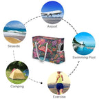 Large Beach Bags Totes Canvas Tote Shoulder Bag Soft Wave Water Resistant Bags for Gym Travel Daily Ocean (Flamingo Flowers)