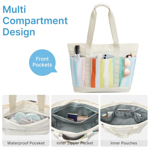 Beach Bag Waterproof Beach Tote Pool Bags for Women (Rainbow / 50L)