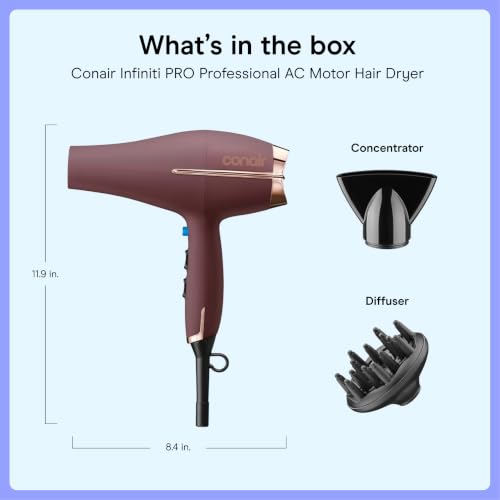 Hair Dryer with Diffuser & Concentrator (Plum / 1 Count (Pack of 1))