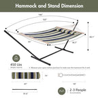 Double Hammock with Stand 12FT (2 Person With Stand / Blue & Green Stripes)