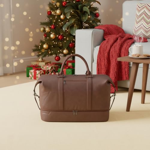 Leather Travel Bag with Shoe Pouch (Color / Brown)
