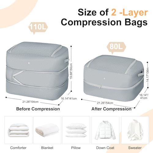 Comforter Storage Bag (Grey / 110L (2-Layer Compression))