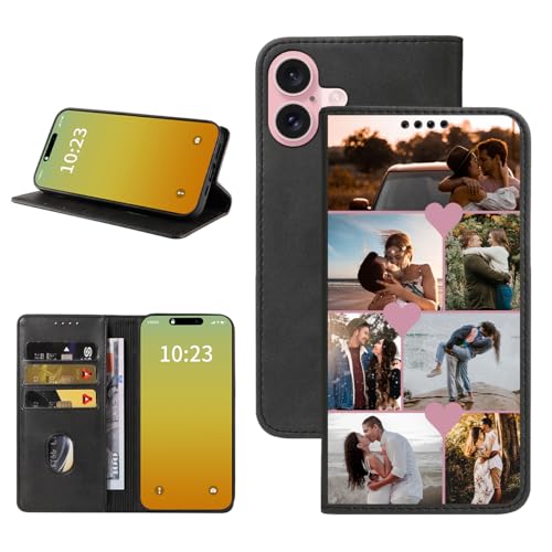 Custom Wallet Phone Case for iPhone 16 (iPhone 16 / Black-E)