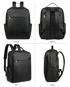 15.6 inch PU Leather Laptop Backpack Purse for Women (Black)