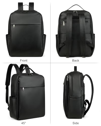 15.6 inch PU Leather Laptop Backpack Purse for Women (Black)