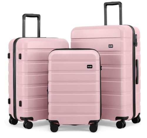 Luggage Set 3 Piece Lightweight Durable Hardshell (Pink)
