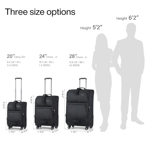 24 Inch Softside Expandable Checked Luggage with 4 Spinner Wheels (Black / 24 Inch)