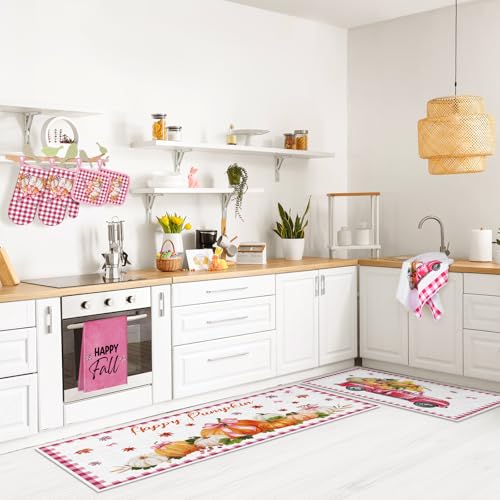 10 Pcs Fall Thanksgiving Pumpkin Kitchen Decor Set Pink (Light Pink / Cute Pumpkin)