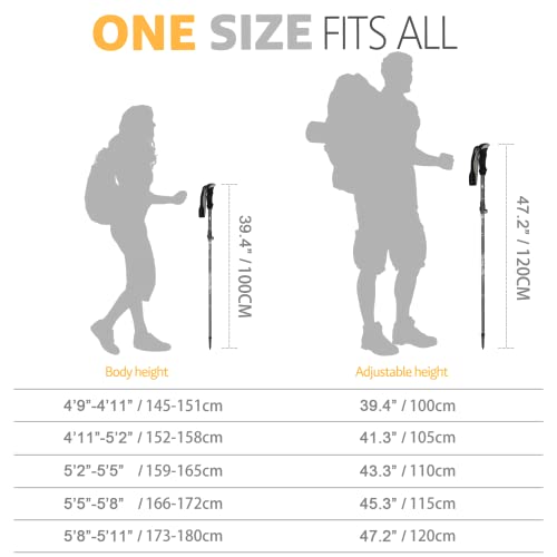 Hiking Poles 7075 Aluminum Tri (Black (39.37''-47.24''))