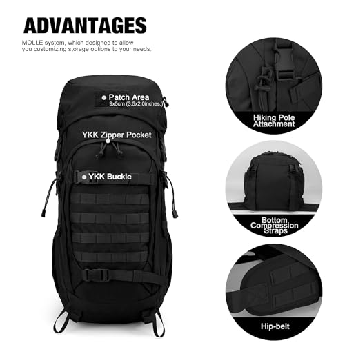 50L Internal Frame Hiking Survival Backpack (Black)