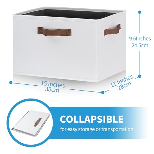 Large Fabric Storage Bins with 3 Handles (Large-3 Pack / White)