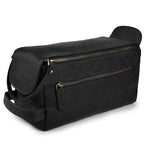 Genuine Leather Toiletry Travel Bag For Men & Women (Distressed Black / 10"X5")