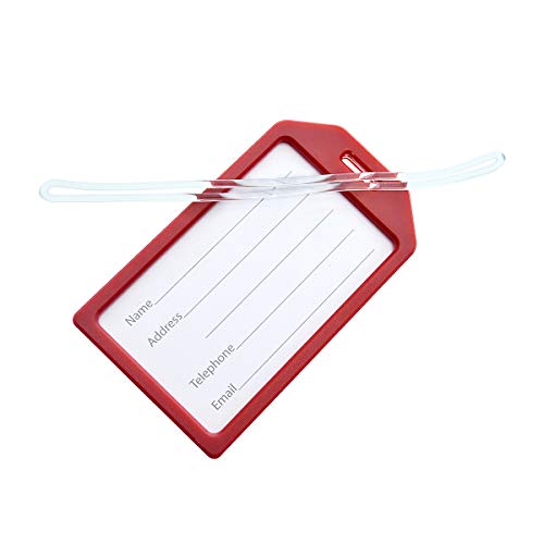 Bulk 50 Pack Premium Rigid Airline Luggage Tag Holders with 6" Worm Loops (50 Pack / Red)