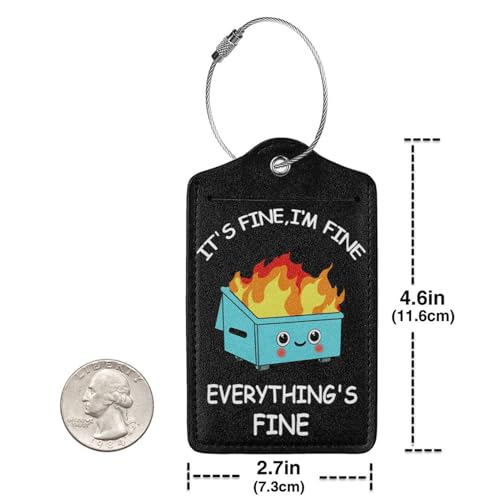 2 Pack Luggage Tags for suitcases Funny Cute Black Trash on fire I'm Fine It's Fine Luggage Tag (Black)