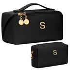 Initial Makeup Bag Personalized Gift for Women Teen Girls (Black / S)