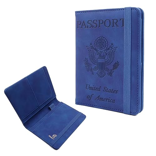 Premium Leather Passport Holder Covers Case (ELA-Dark blue)