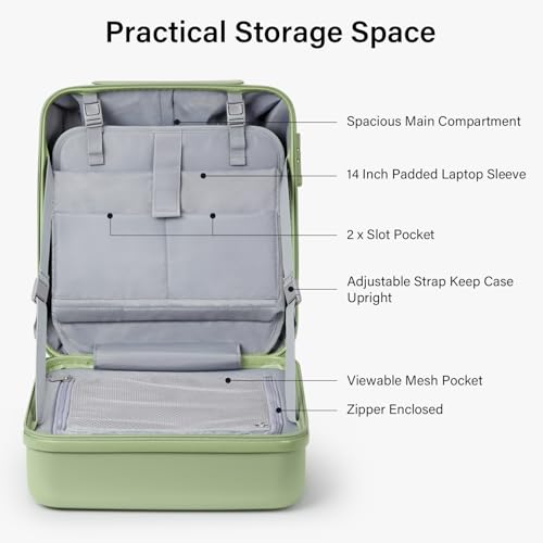 Underseat Carry On Luggage with Wheels (Bamboo Green / 16 Inch)