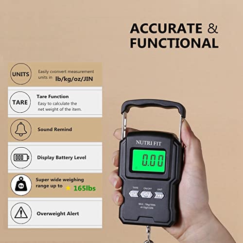 Luggage Scale Fish Weighing Digital Handheld Suitcase Weigher (Black with Tape)